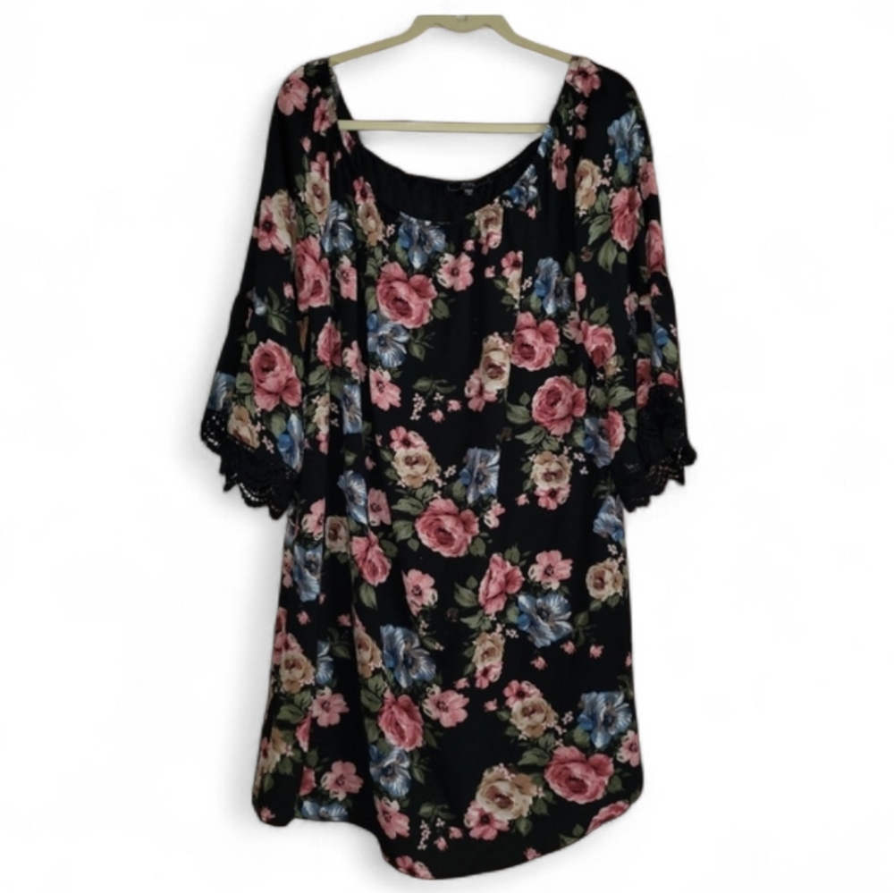 Vibe  Black Floral Lace Trim Fall Fashion Mini Dress Plus Size 2X #12